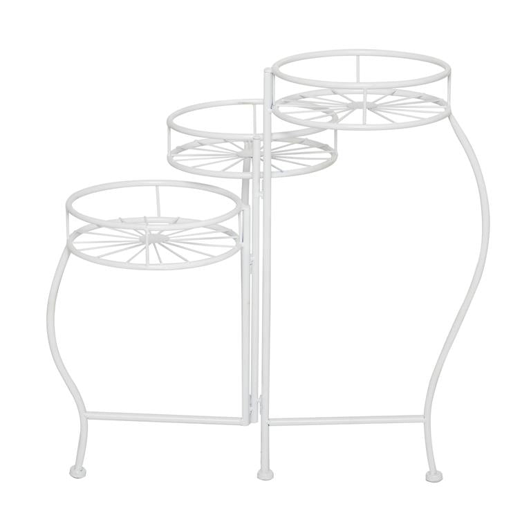 WHITE METAL STARBURST INDOOR OUTDOOR 3 TIER PLANTSTAND
