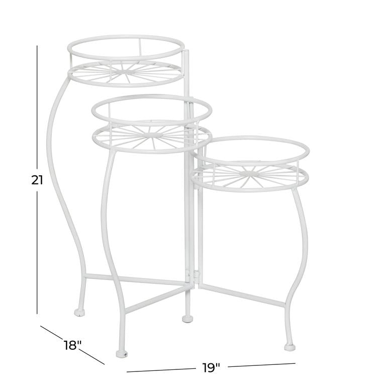 WHITE METAL STARBURST INDOOR OUTDOOR 3 TIER PLANTSTAND