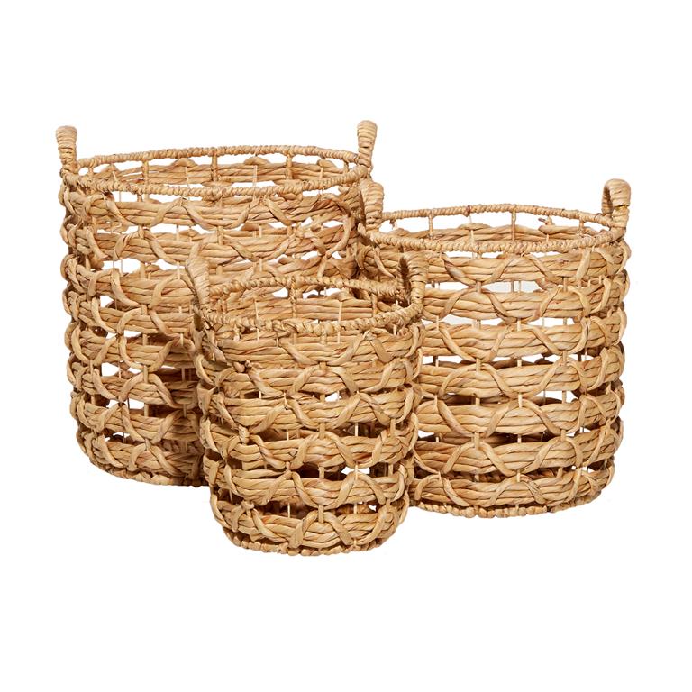 BROWN FABRIC HANDMADE STORAGE BASKET WITH HANDLES