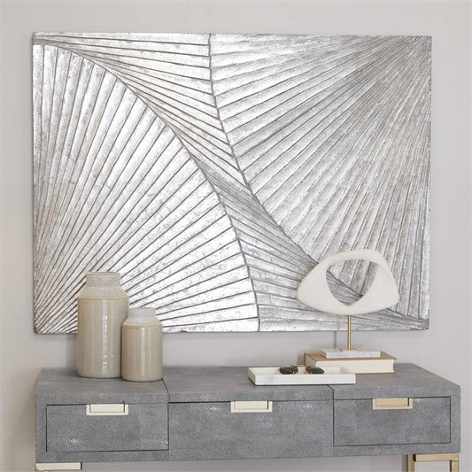 SILVER WOOD GEOMETRIC CARVED RADIAL WALL DECOR