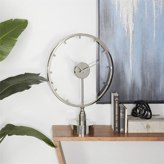 SILVER STAINLESS STEEL LARGE OPEN FRAME CLOCK