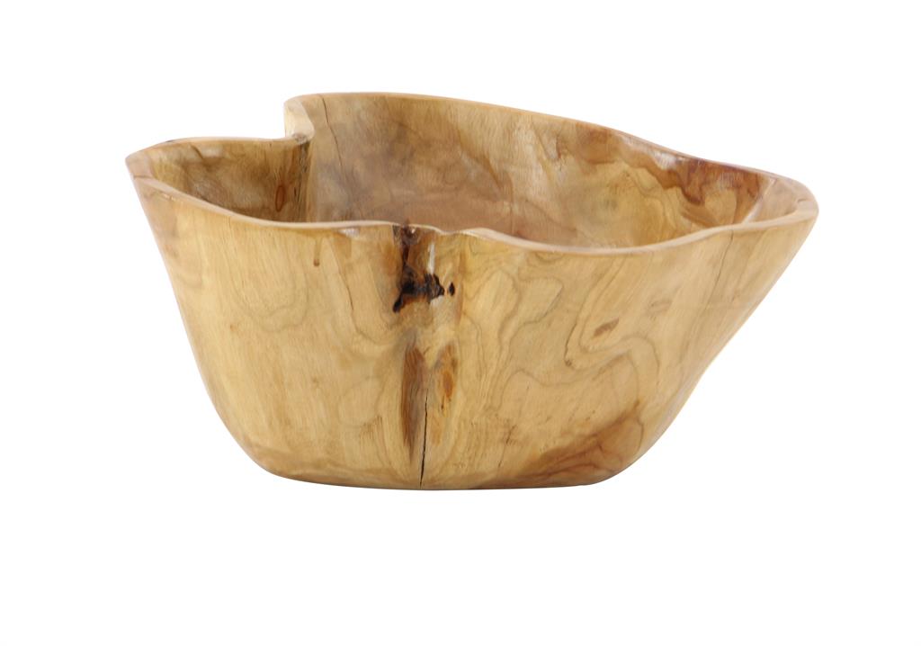 BROWN TEAK WOOD HANDMADE LIVE EDGE FREE FORM DECORATIVE BOWL,