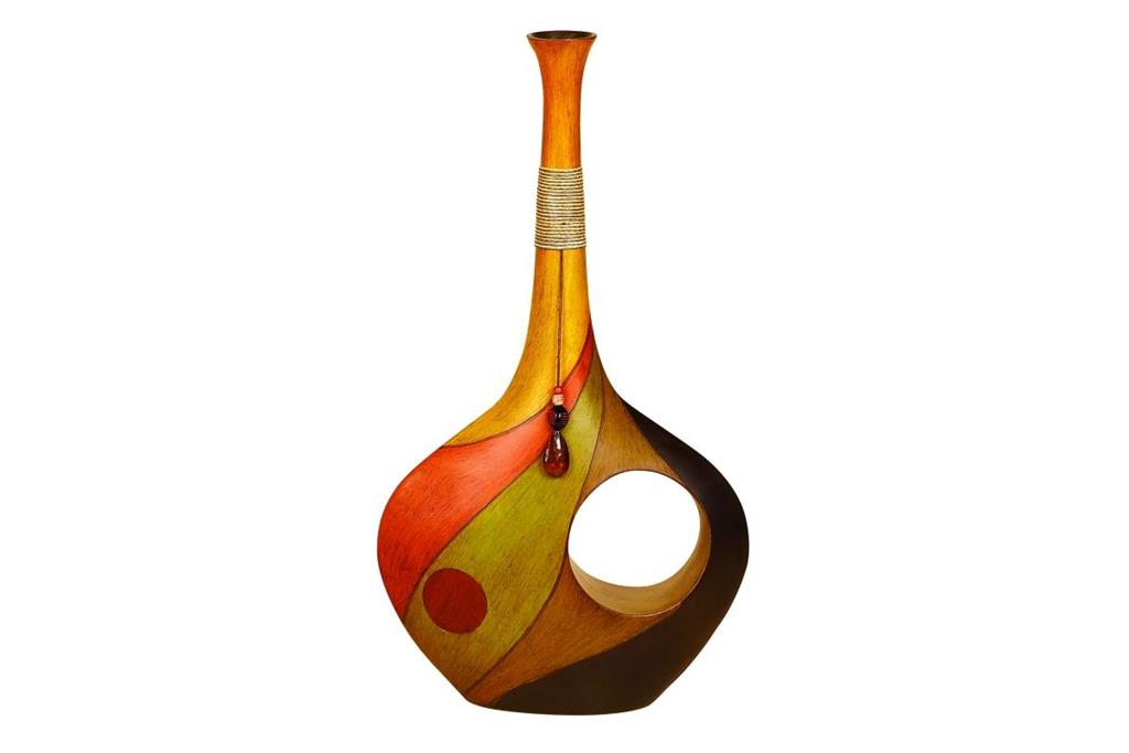 MULTI COLORED POLYSTONE VASE WITH CRYSTAL ACCENT,