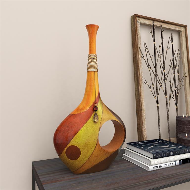 MULTI COLORED POLYSTONE VASE WITH CRYSTAL ACCENT,
