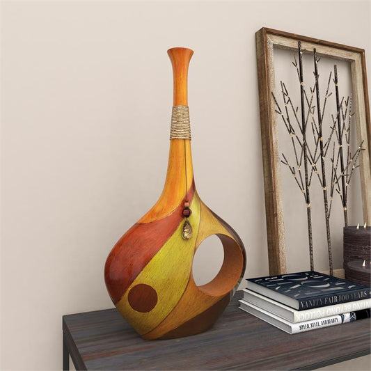 MULTI COLORED POLYSTONE VASE WITH CRYSTAL ACCENT,