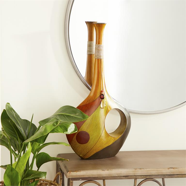 MULTI COLORED POLYSTONE VASE WITH CRYSTAL ACCENT,
