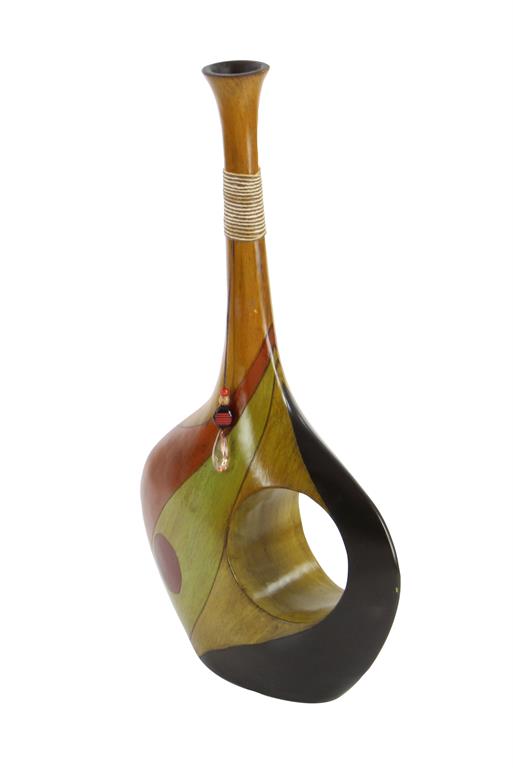 MULTI COLORED POLYSTONE VASE WITH CRYSTAL ACCENT,