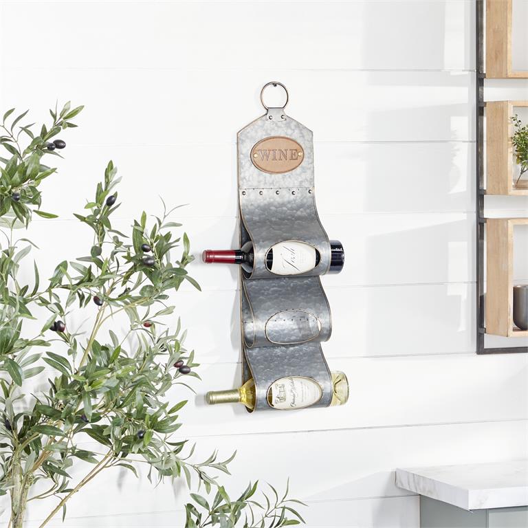 GREY METAL FARMHOUSE WINE HOLDER,