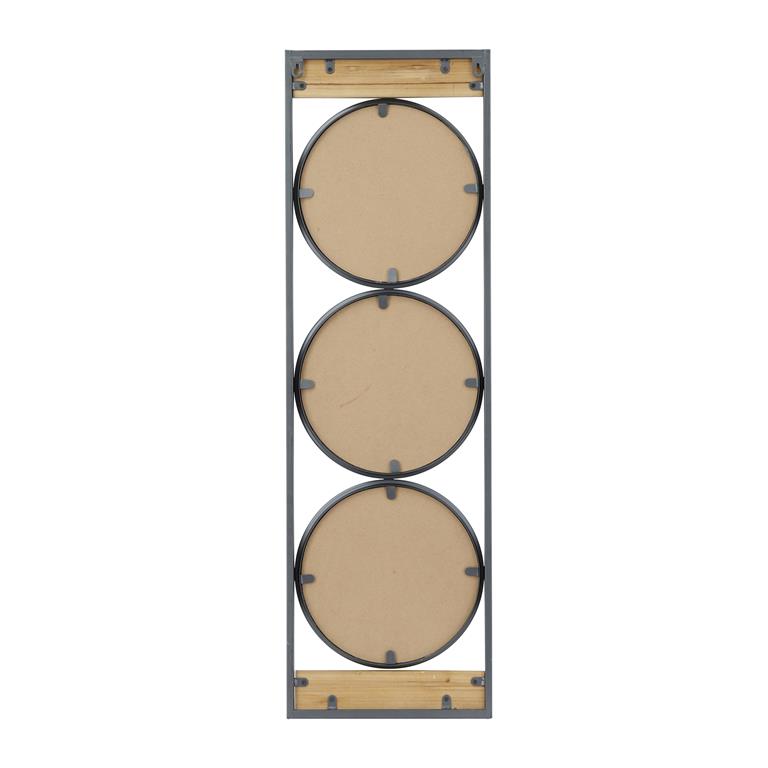 BLACK METAL WALL MIRROR WITH WOOD ACCENTS