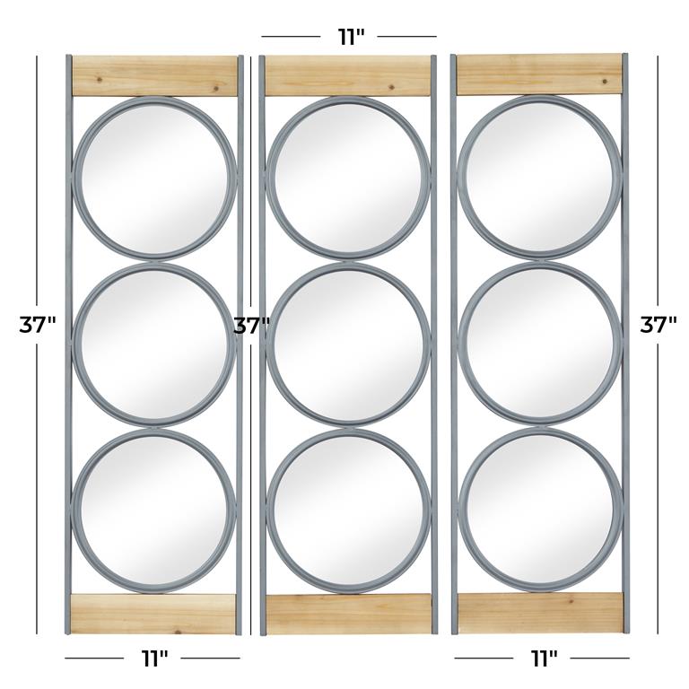 BLACK METAL WALL MIRROR WITH WOOD ACCENTS