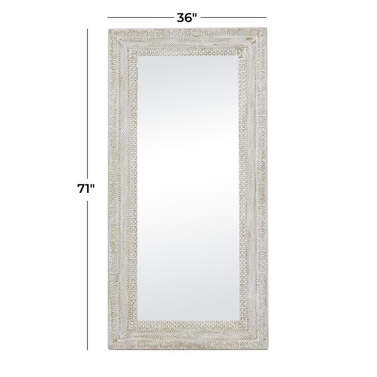 BROWN WOOD FLORAL INTRICATELY CARVED WALL MIRROR,