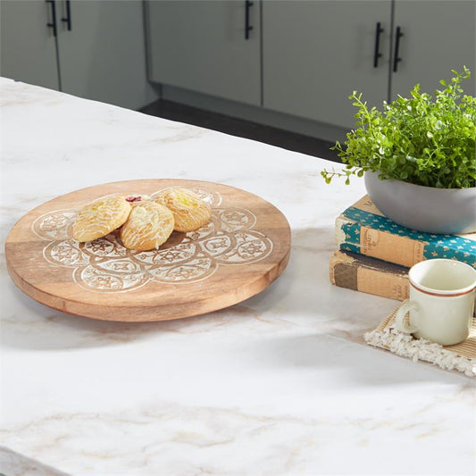 BROWN WOOD FLORAL INTRICATELY CARVED CAKE STAND