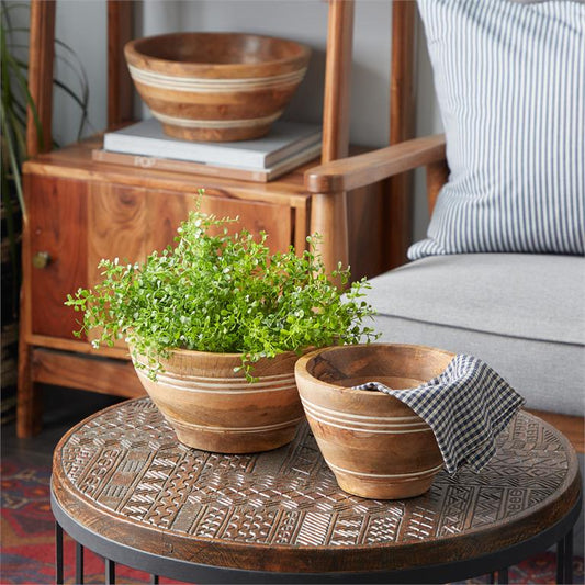 BROWN WOOD HANDMADE SERVING BOWL