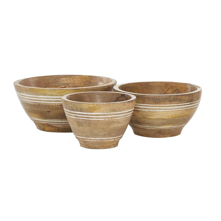 BROWN WOOD HANDMADE SERVING BOWL