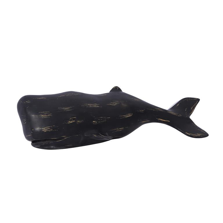 BLACK POLYSTONE WHALE WALL DECOR