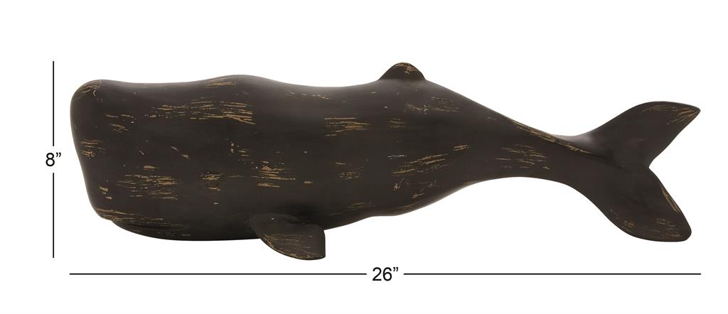 BLACK POLYSTONE WHALE WALL DECOR
