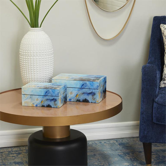 COSMOLIVING BY COSMOPOLITAN BLUE GLASS BOX WITH GLASS SIDES