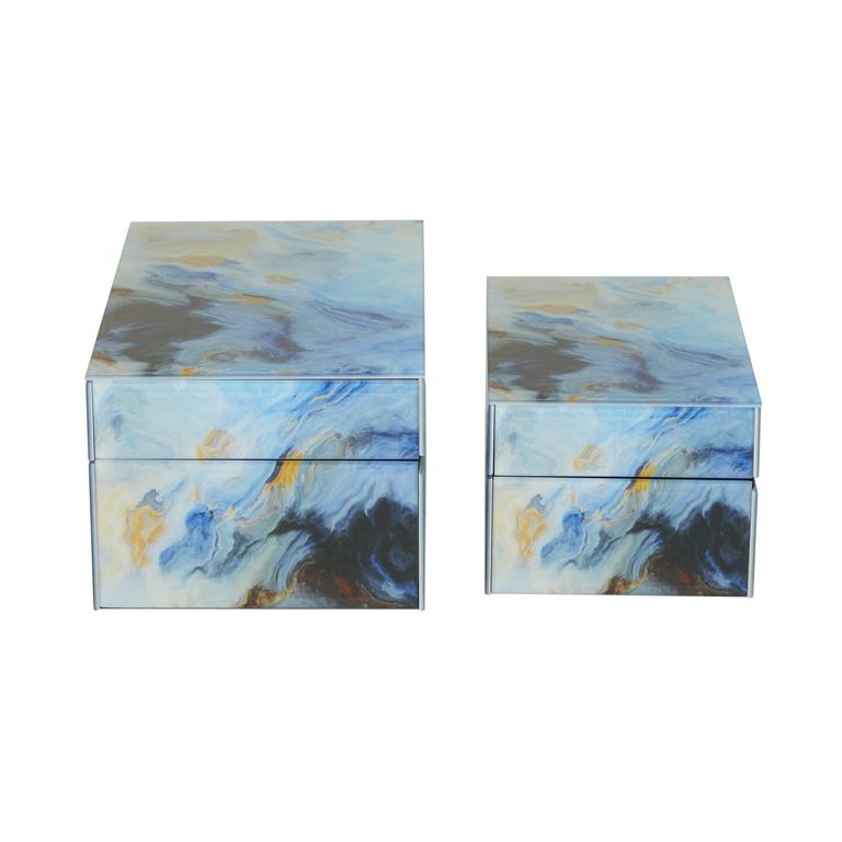 COSMOLIVING BY COSMOPOLITAN BLUE GLASS BOX WITH GLASS SIDES
