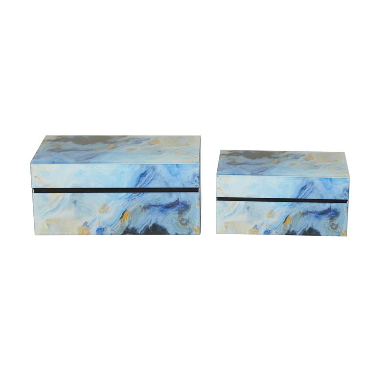COSMOLIVING BY COSMOPOLITAN BLUE GLASS BOX WITH GLASS SIDES