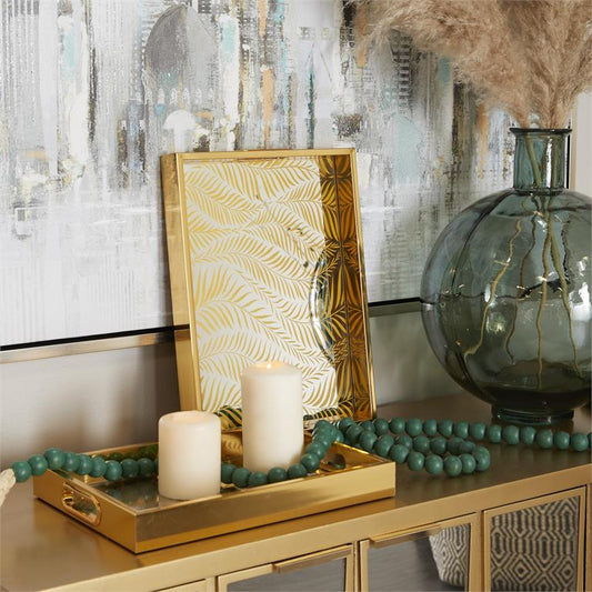 GOLD PLASTIC GEOMETRIC MIRRORED TRAY,