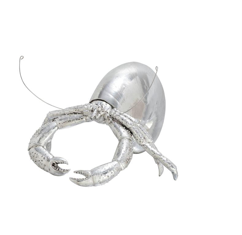 COASTAL SILVER POLYSTONE HERMIT CRAB SCULPTURE