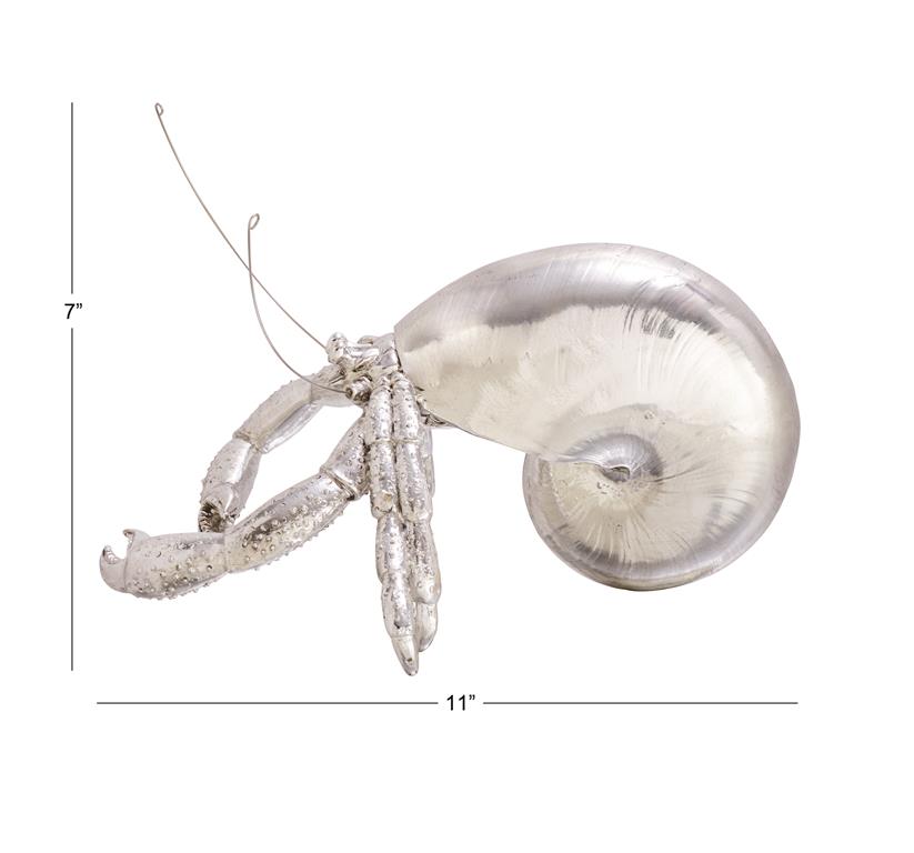 COASTAL SILVER POLYSTONE HERMIT CRAB SCULPTURE