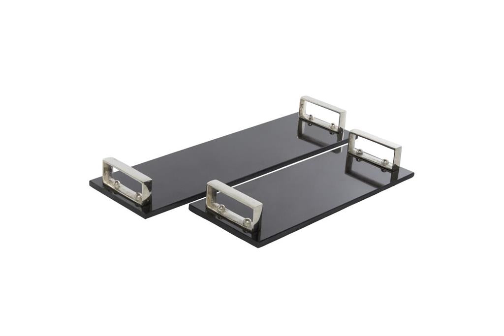 VENUS WILLIAMS COLLECTION SET OF 2 BLACK MARBLE MODERN TRAY