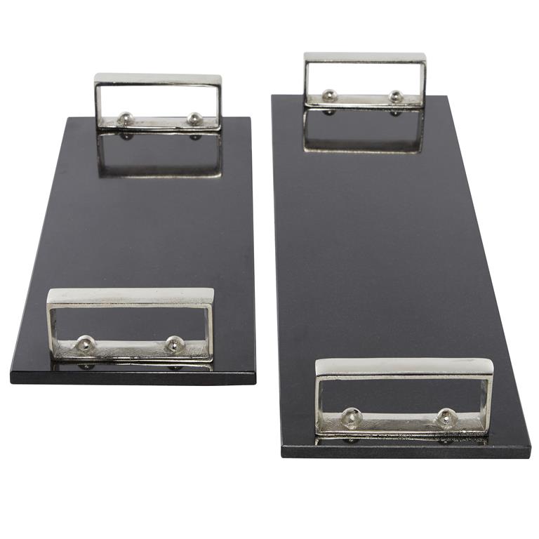 VENUS WILLIAMS COLLECTION SET OF 2 BLACK MARBLE MODERN TRAY