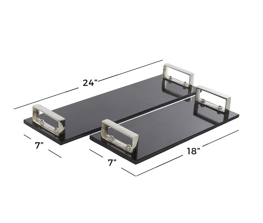 VENUS WILLIAMS COLLECTION SET OF 2 BLACK MARBLE MODERN TRAY
