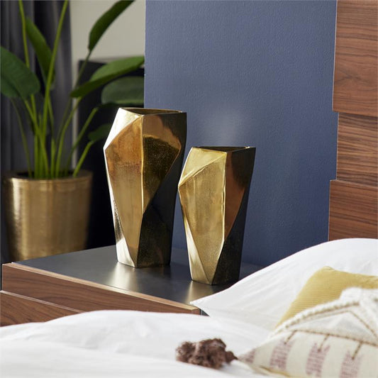 VENUS WILLIAMS COLLECTION SET OF 2 GOLD ALUMINUM MODERN VASE