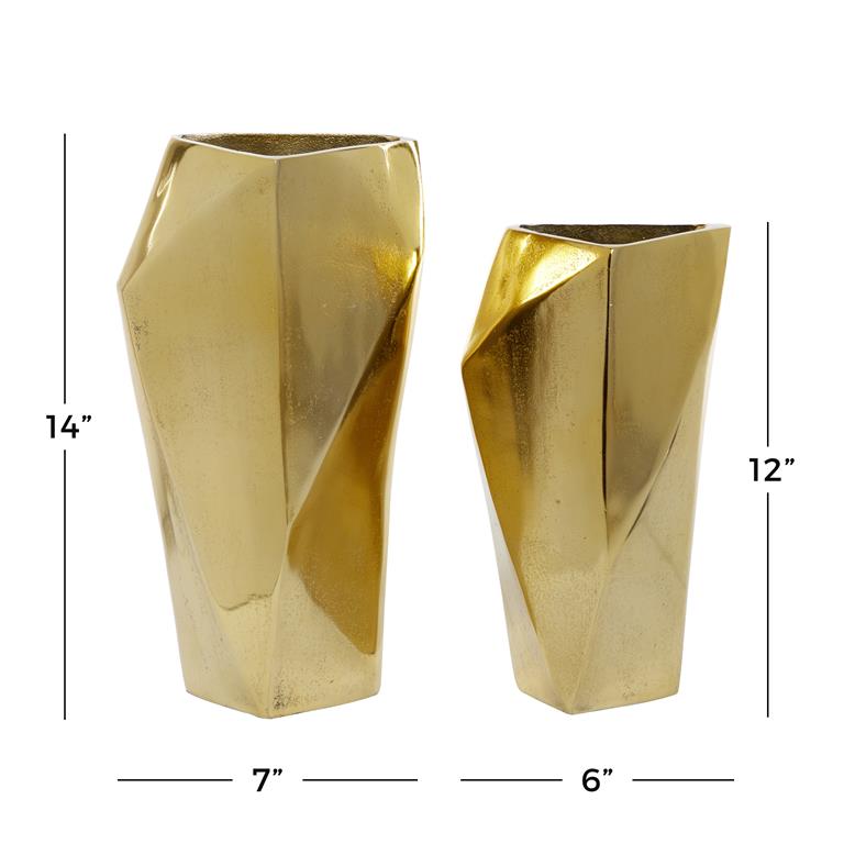 VENUS WILLIAMS COLLECTION SET OF 2 GOLD ALUMINUM MODERN VASE