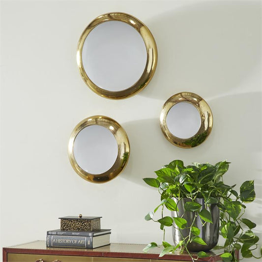VENUS WILLIAMS COLLECTION SET OF 3 WHITE AND GOLD ALUMINUM MODERN WALL DECOR, 19", 15", 12"