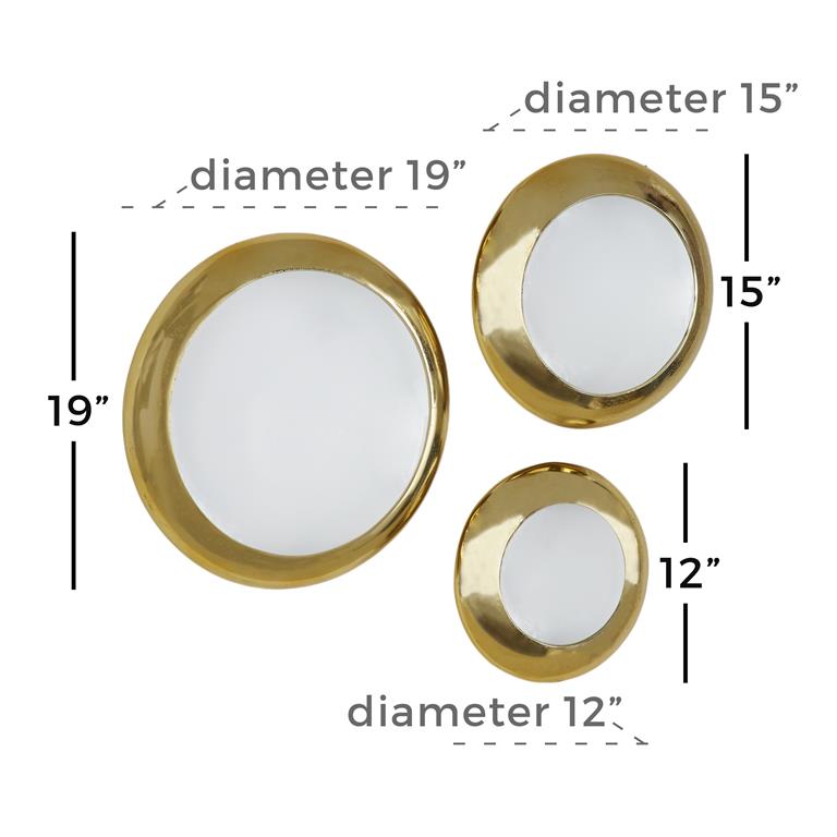 VENUS WILLIAMS COLLECTION SET OF 3 WHITE AND GOLD ALUMINUM MODERN WALL DECOR, 19", 15", 12"