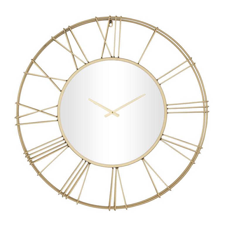 GOLD METAL OPEN FRAME WALL CLOCK WITH CENTER MIRROR,