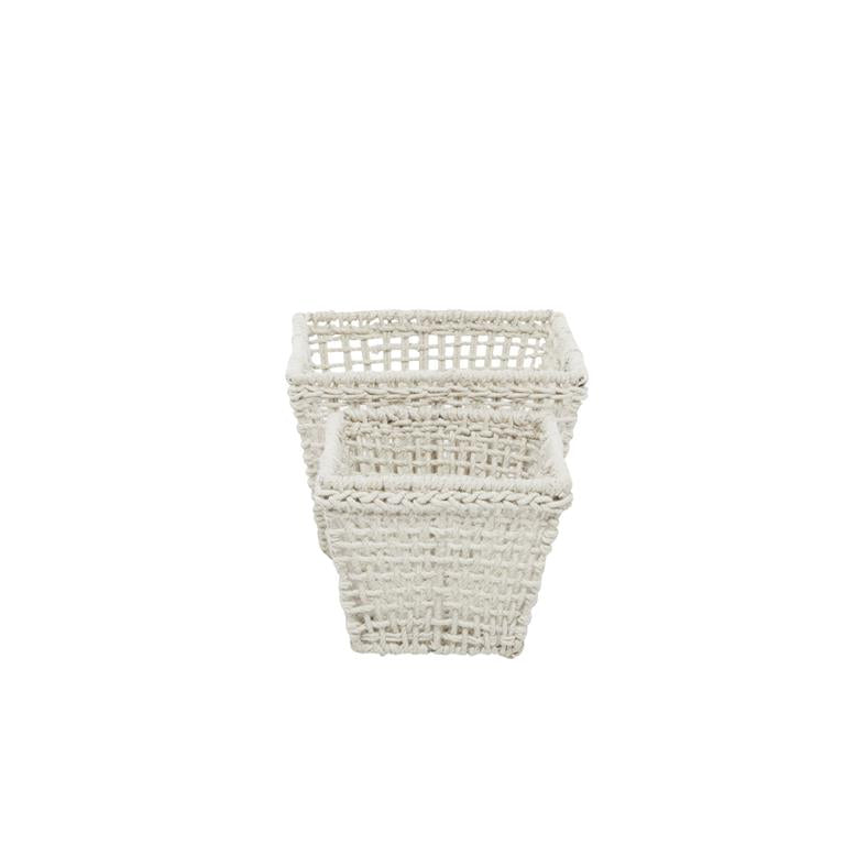 COSMOLIVING BY COSMOPOLITAN WHITE COTTON HANDMADE STORAGE BASKET WITH HANDLES