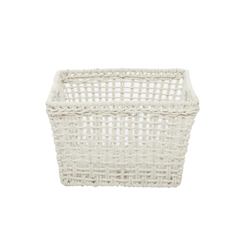 COSMOLIVING BY COSMOPOLITAN WHITE COTTON HANDMADE STORAGE BASKET WITH HANDLES