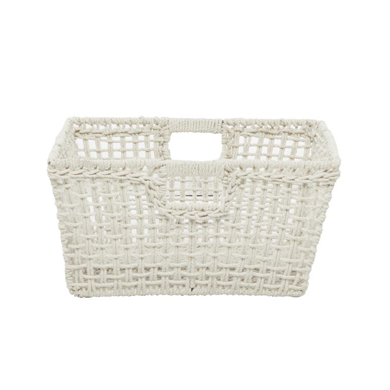 COSMOLIVING BY COSMOPOLITAN WHITE COTTON HANDMADE STORAGE BASKET WITH HANDLES