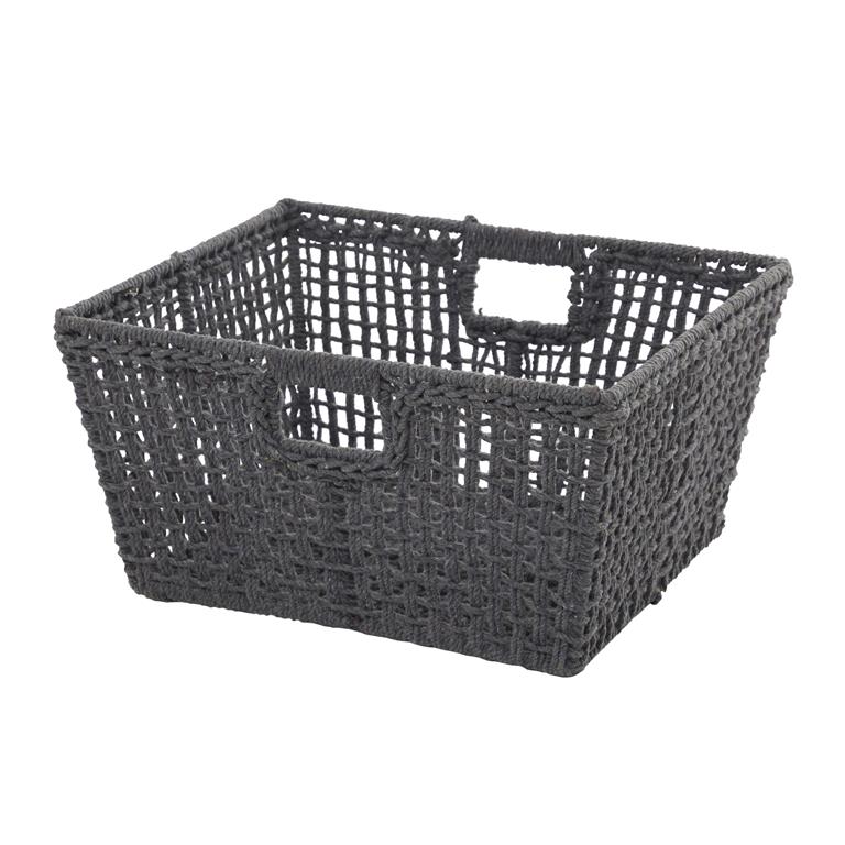 COSMOLIVING BY COSMOPOLITAN GRAY COTTON HANDMADE STORAGE BASKET WITH HANDLES,