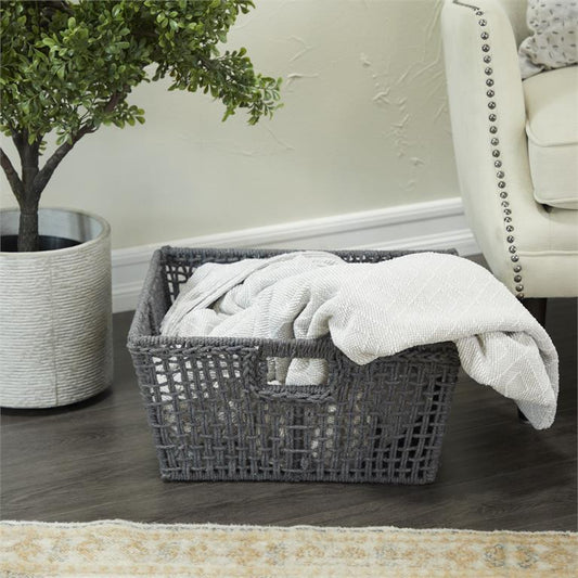 COSMOLIVING BY COSMOPOLITAN GRAY COTTON HANDMADE STORAGE BASKET WITH HANDLES,