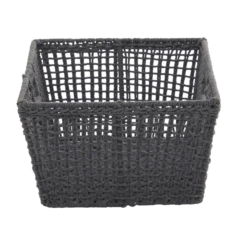 COSMOLIVING BY COSMOPOLITAN GRAY COTTON HANDMADE STORAGE BASKET WITH HANDLES,