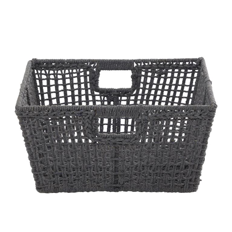 COSMOLIVING BY COSMOPOLITAN GRAY COTTON HANDMADE STORAGE BASKET WITH HANDLES,