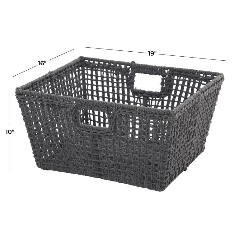 COSMOLIVING BY COSMOPOLITAN GRAY COTTON HANDMADE STORAGE BASKET WITH HANDLES,