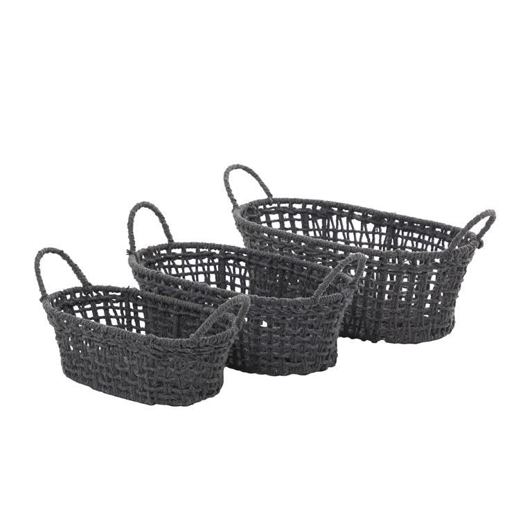 GRAY COTTON HANDMADE STORAGE BASKET WITH HANDLES