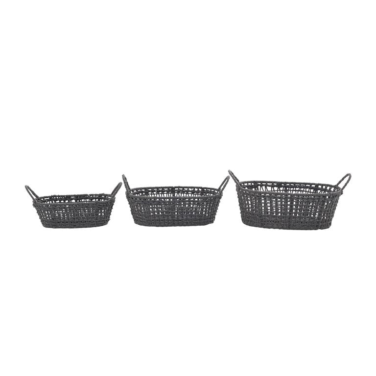 GRAY COTTON HANDMADE STORAGE BASKET WITH HANDLES