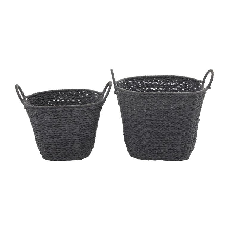 COSMOLIVING BY COSMOPOLITAN GRAY COTTON HANDMADE STORAGE BASKET WITH HANDLES