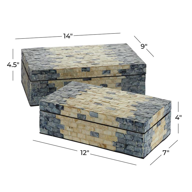 BLUE MOTHER OF PEARL HANDMADE BOX WITH HINGED LID