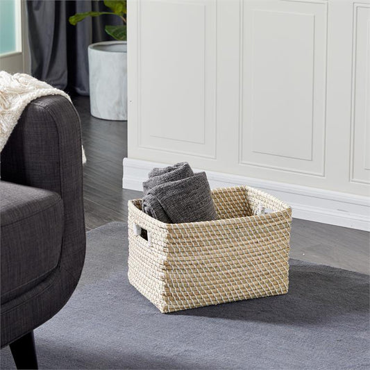 COSMOLIVING BY COSMOPOLITAN BROWN SEAGRASS HANDMADE STORAGE BASKET WITH HANDLES