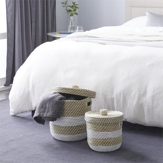 BROWN SEAGRASS HANDMADE TWO TONED STORAGE BASKET WITH MATCHING LIDS