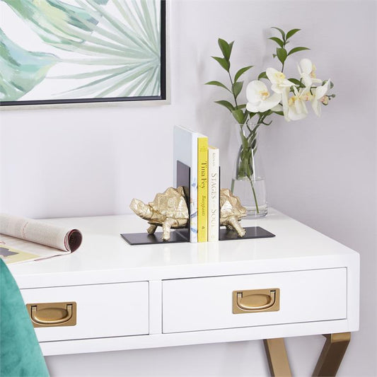 COSMOLIVING BY COSMOPOLITAN BRASS POLYSTONE TURTLE BOOKENDS,