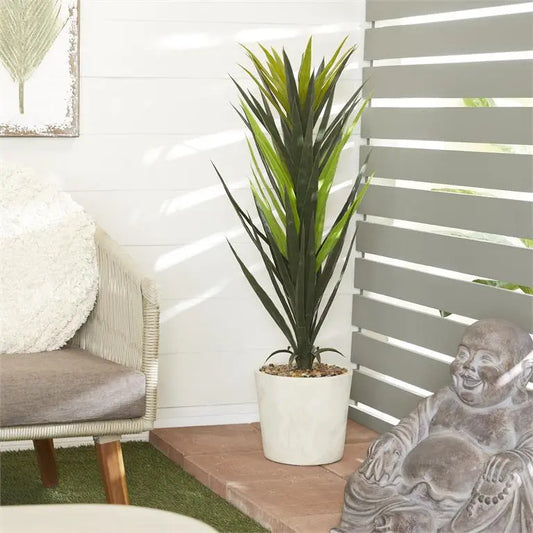 Beige Plastic Contemporary Dracaena Artificial Plant